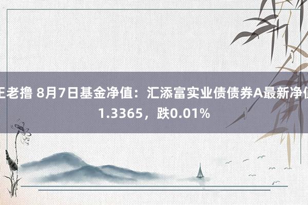 王老撸 8月7日基金净值：汇添富实业债债券A最新净值1.3365，跌0.01%