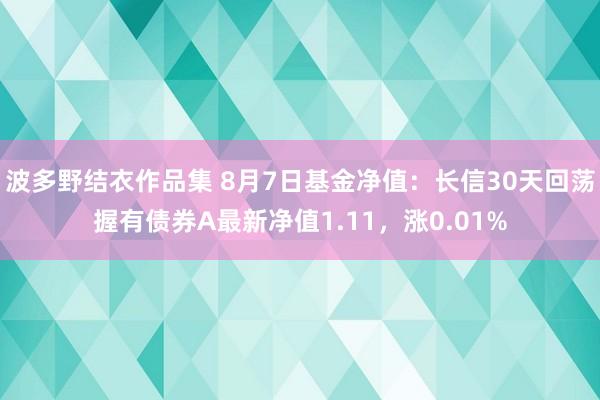 波多野结衣作品集 8月7日基金净值：长信30天回荡握有债券A最新净值1.11，涨0.01%